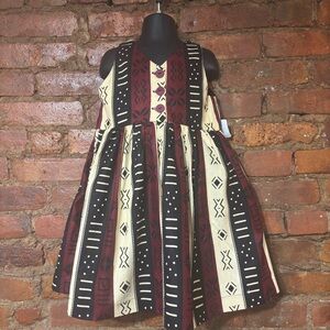 Boho Tribal Print Sleeveless Dress - Burgundy, Black & Cream